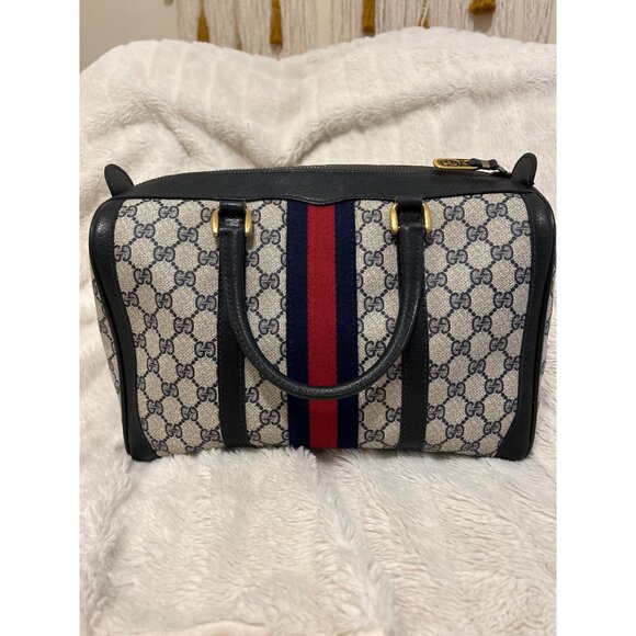 GUCCI GG Supreme Monogram Textured Dollar Calfskin Web Ophidia Boston Bag - Picture 1 of 16